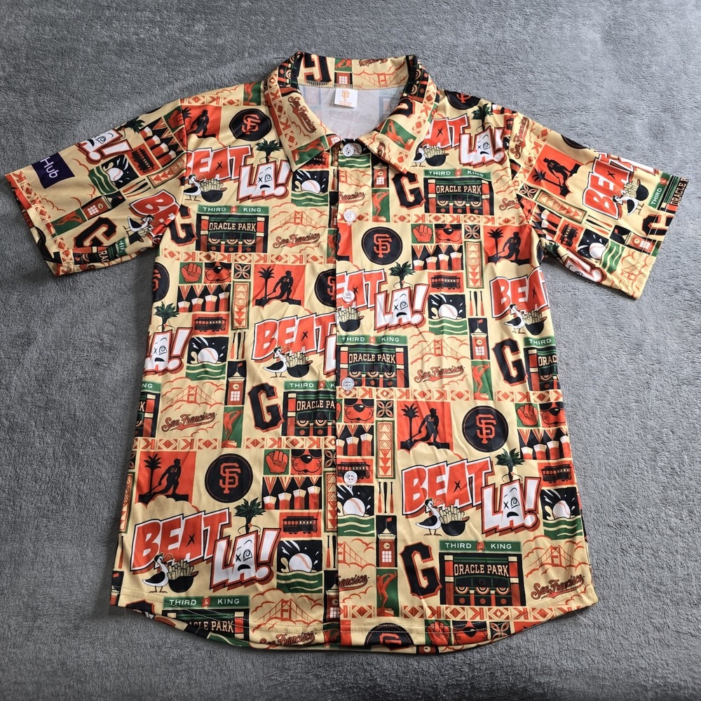 MLB San Francisco Giants "Beat LA" Aloha Hawaiian Shirt Size M Short Sleeve